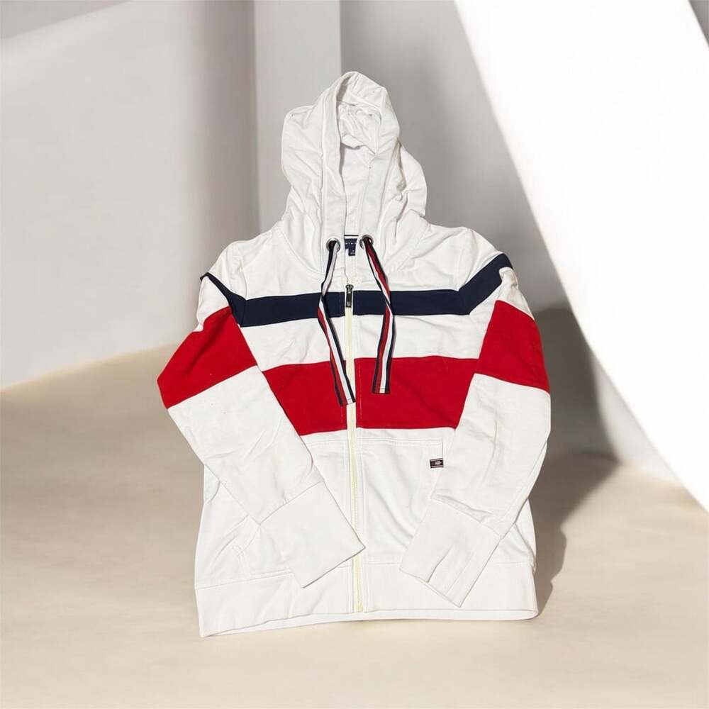 Tommy Hilfiger Colorblock Full-Zip Hoodie Size M White Red Blue 103